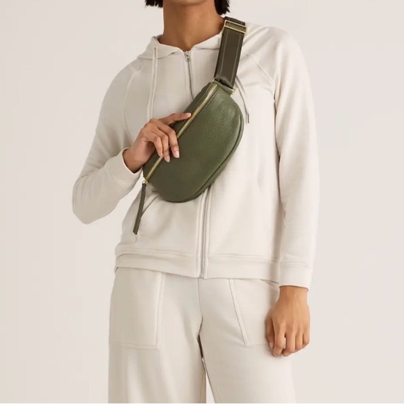 Quince Pebbled Italian Leather Olive Green Belt Bag - Picture 4 of 13